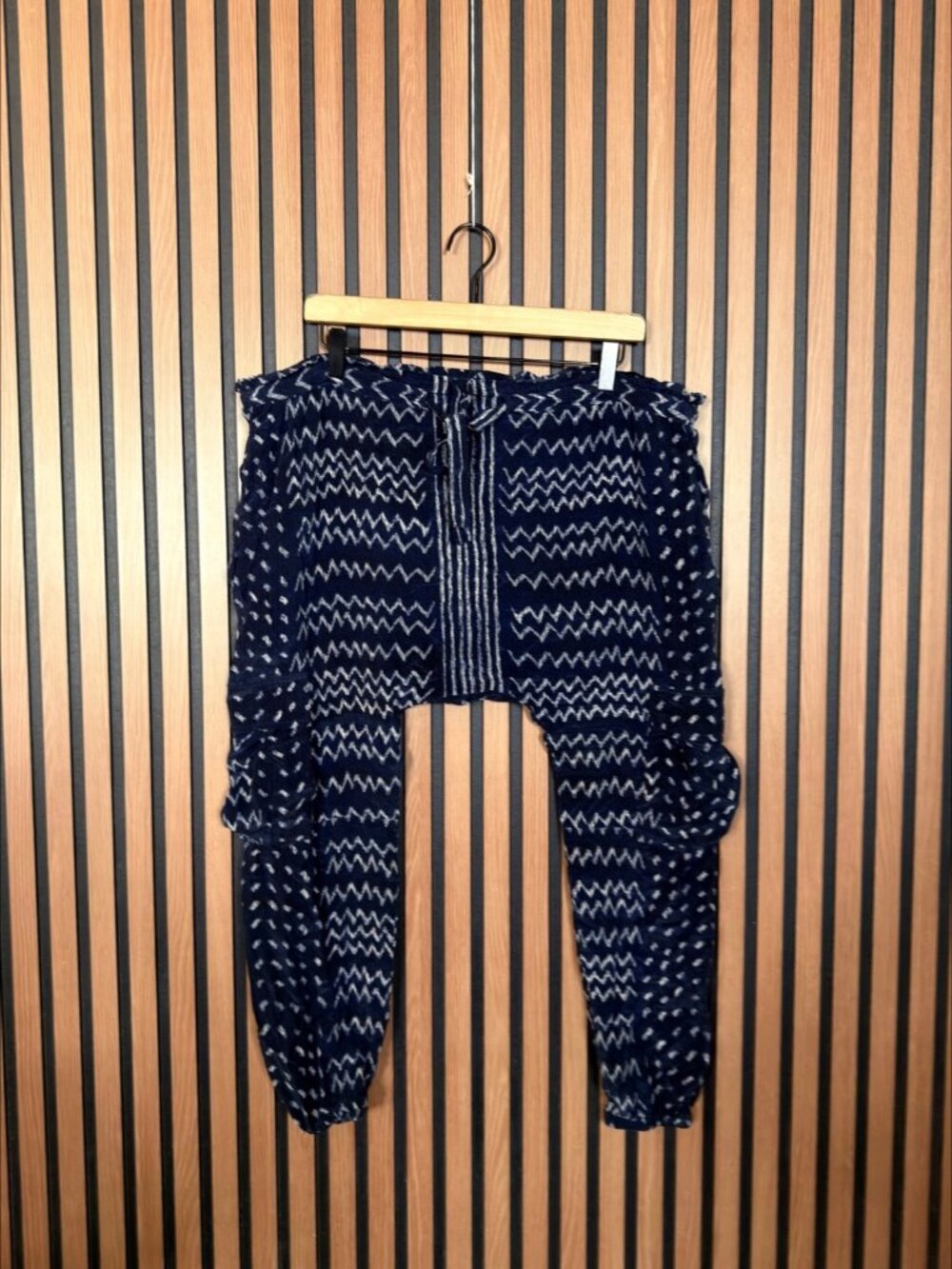 Ulla Johnson Pants 2 Womens Ikat Printed 100% Blue Silk Harem Ruffled